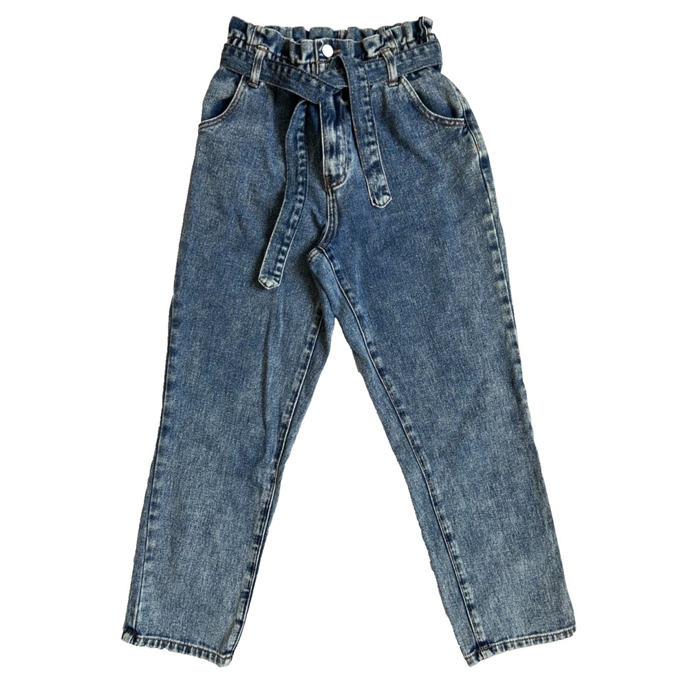PacSun Paperbag Mom Jeans Size 26 High Waist Elastic Belted Tapered Blue Denim